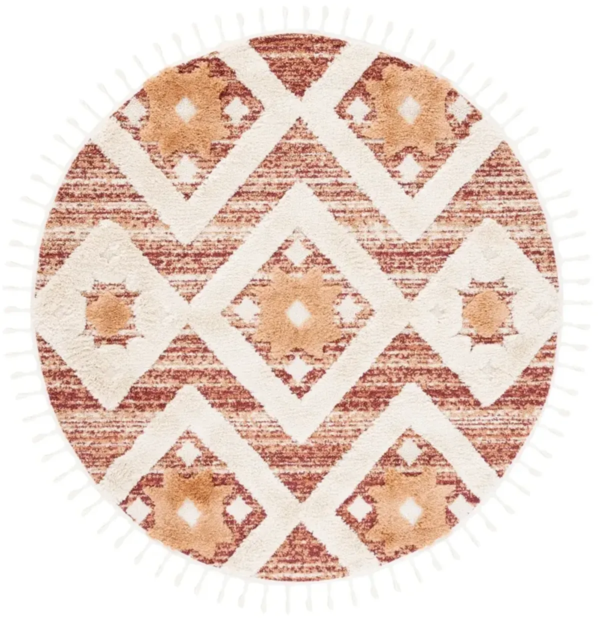 MOROCCAN TASSEL SHAG 664 RUST  5'-3' x 5'-3' Round Round Rug