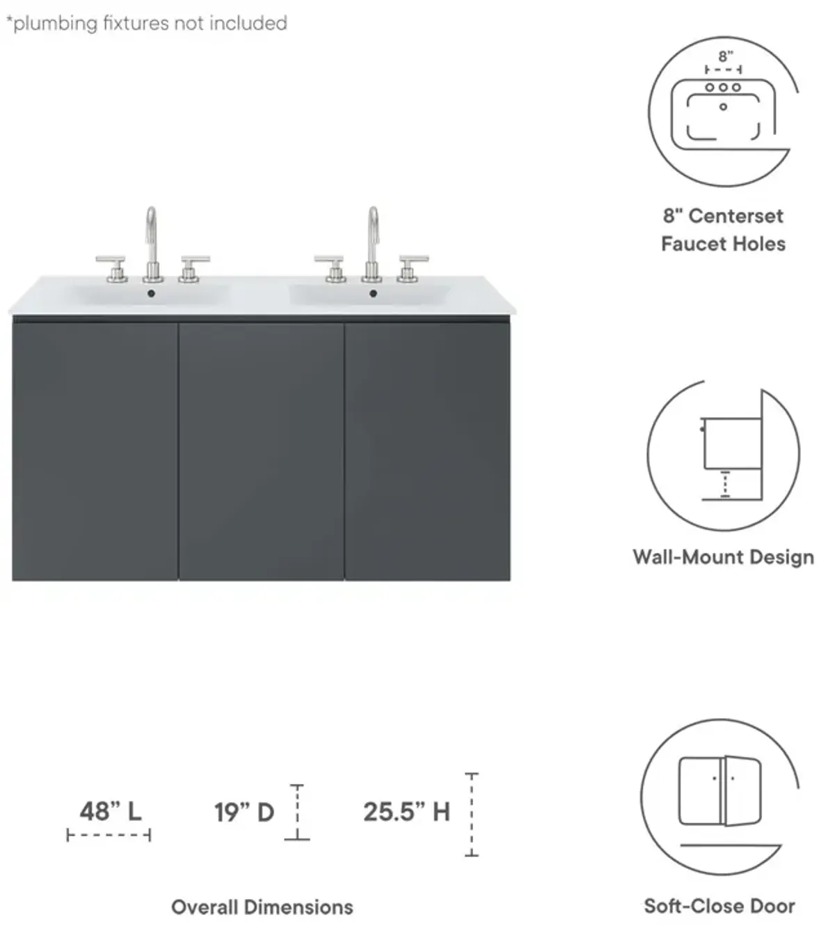 Bryn 48" Wall-Mount Double Sink Bathroom Vanity