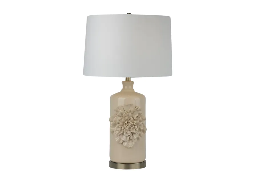 29" Dahlia Flower Applique Table Lamp, Cream/gold