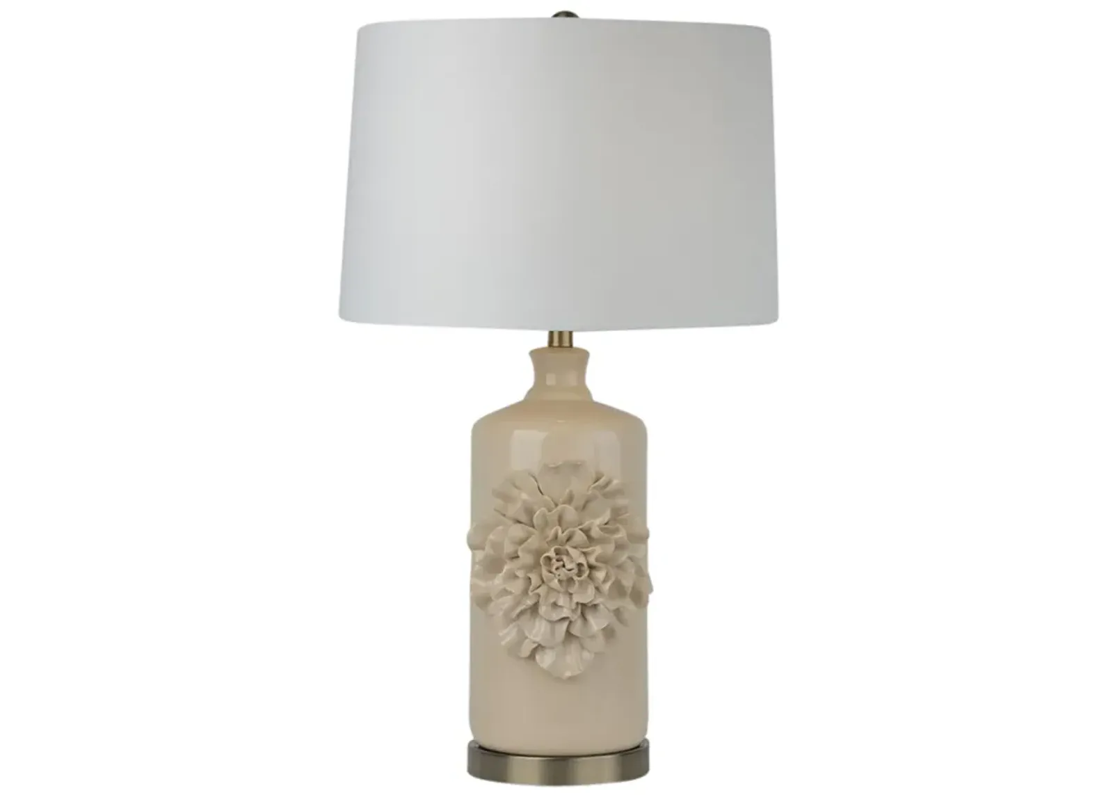 29" Dahlia Flower Applique Table Lamp, Cream/gold