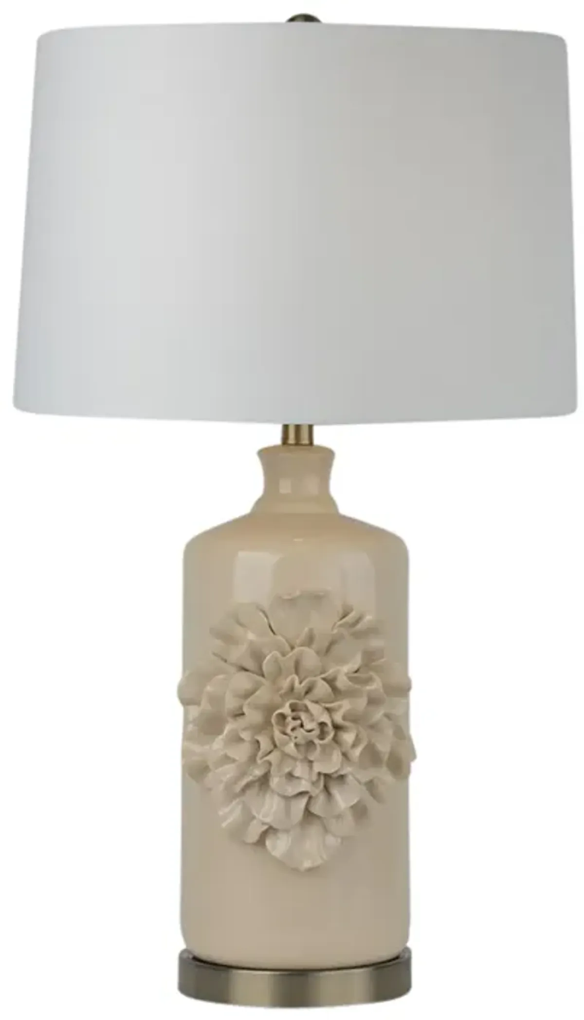 29" Dahlia Flower Applique Table Lamp, Cream/gold