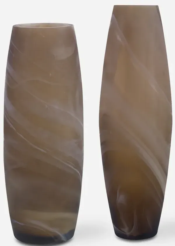 Delicate Swirl Caramel Glass Vases, Set/2