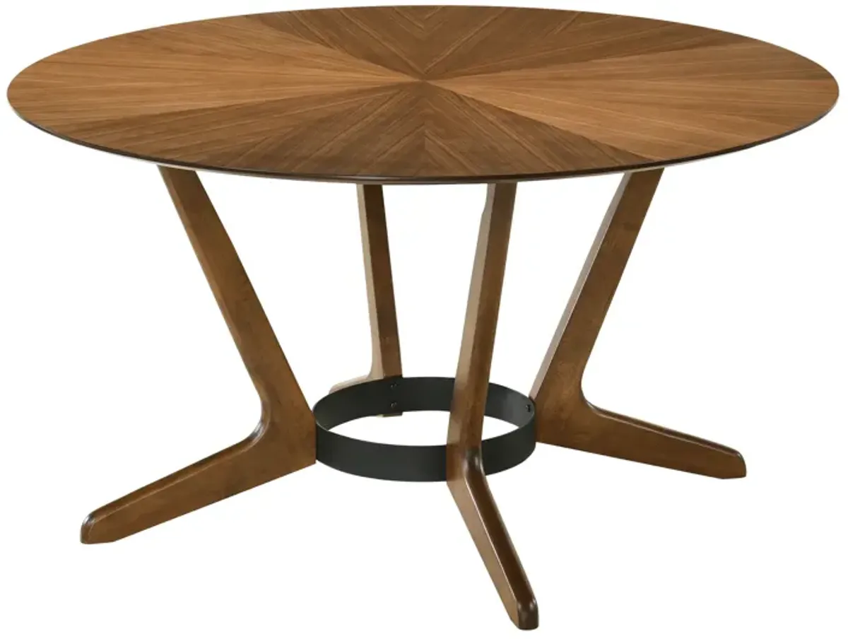 Santana 5 Piece Round Walnut Wood Dining Table Set with Orange Fabric