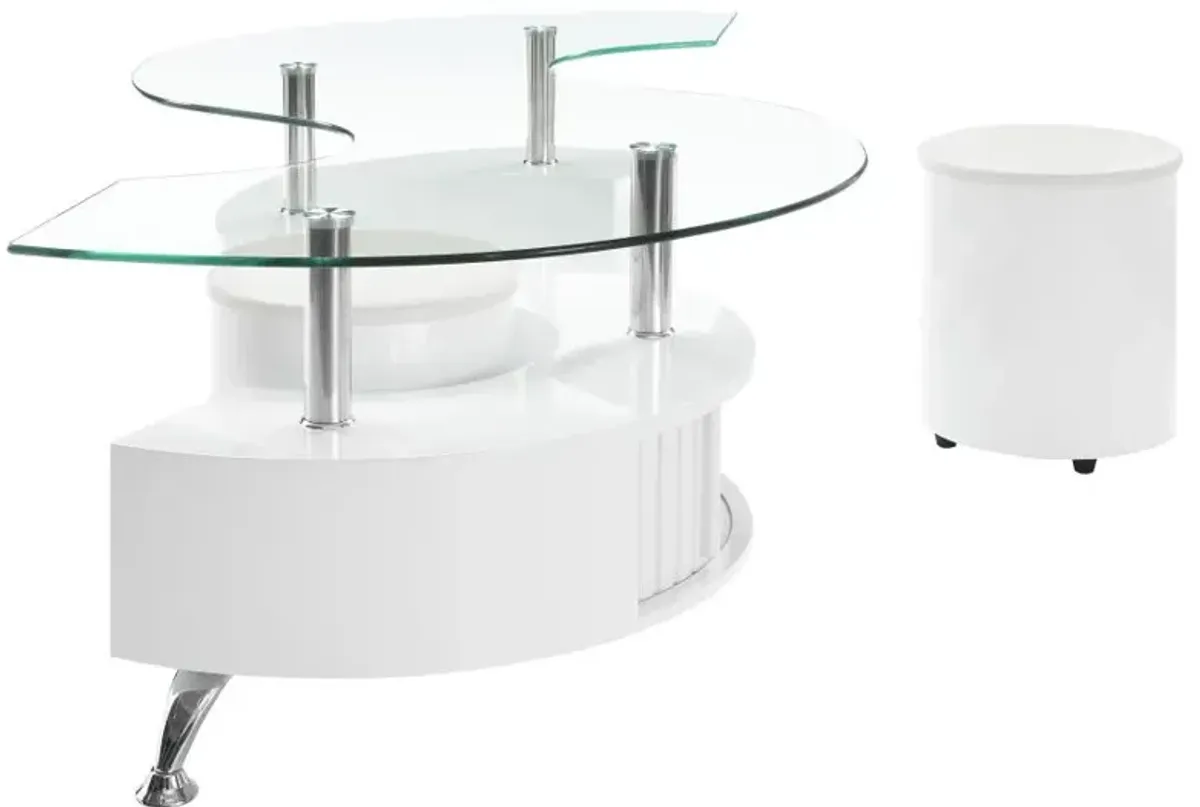 Buckley Curved Glass Top Coffee Table With Stools White High Gloss