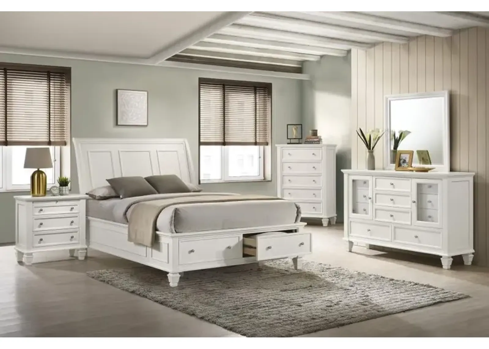 Sandy Beach Storage Bedroom Set with Sleigh Headboard