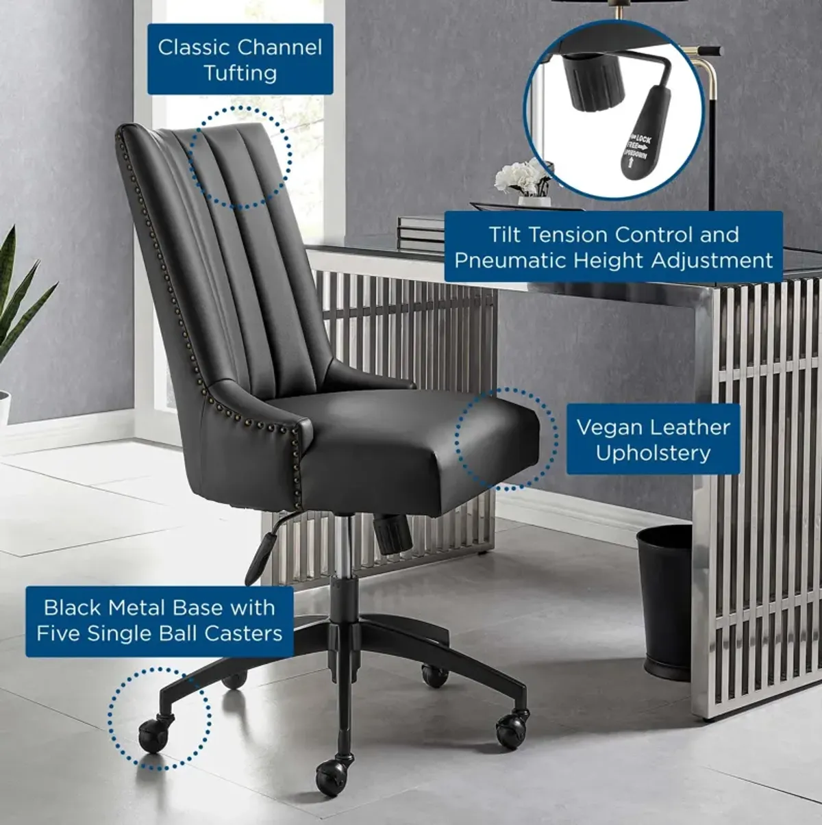 Empower Channel Tufted Vegan Leather Office Chair