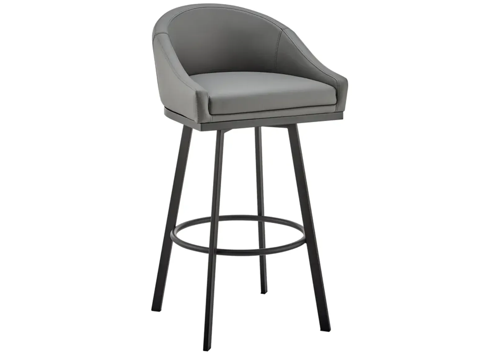 Noran Swivel Bar Stool in Black Metal with Gray Faux Leather