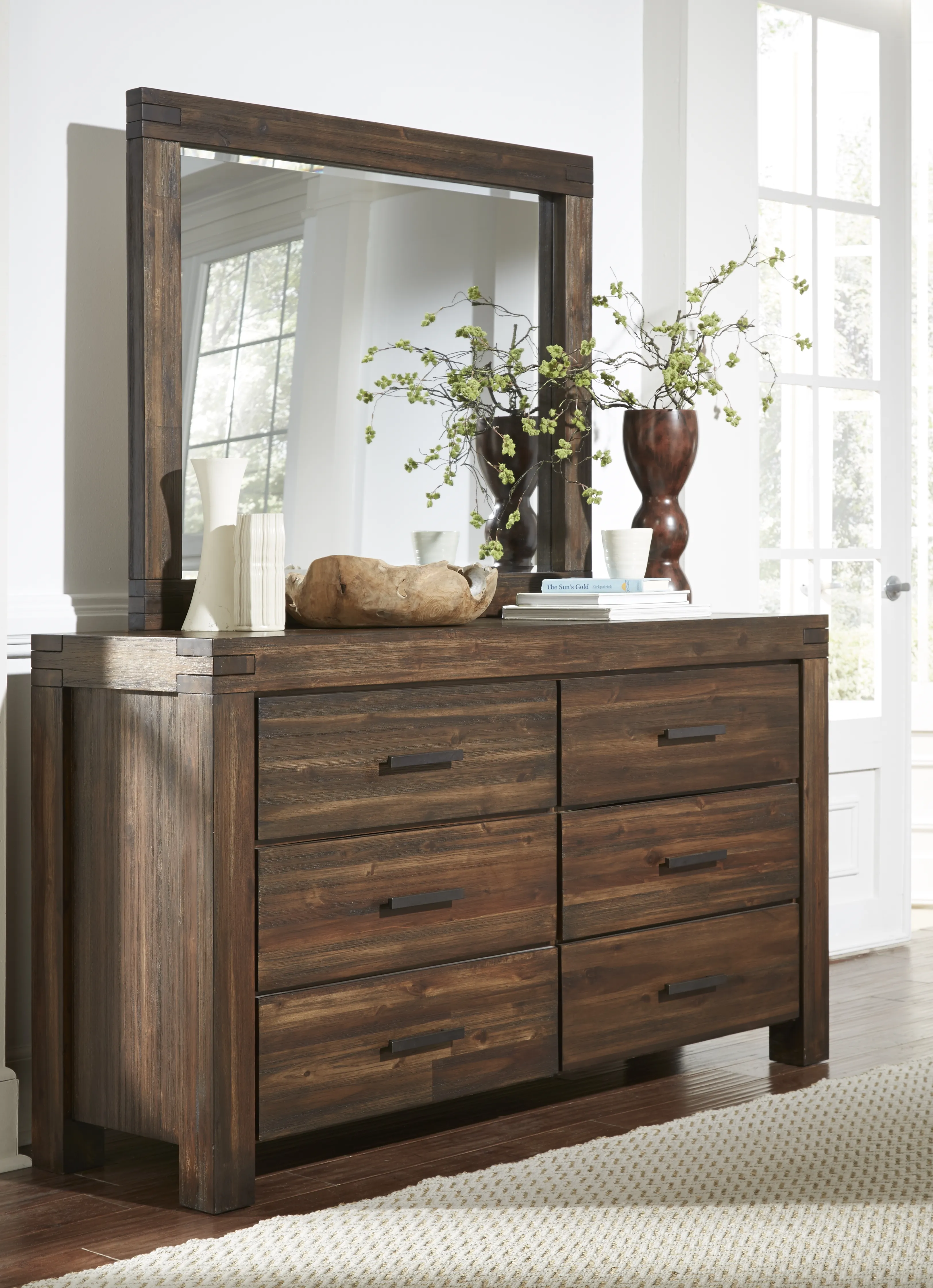 Meadow Six Drawer Solid Wood Dresser in Brick Brown (2024)