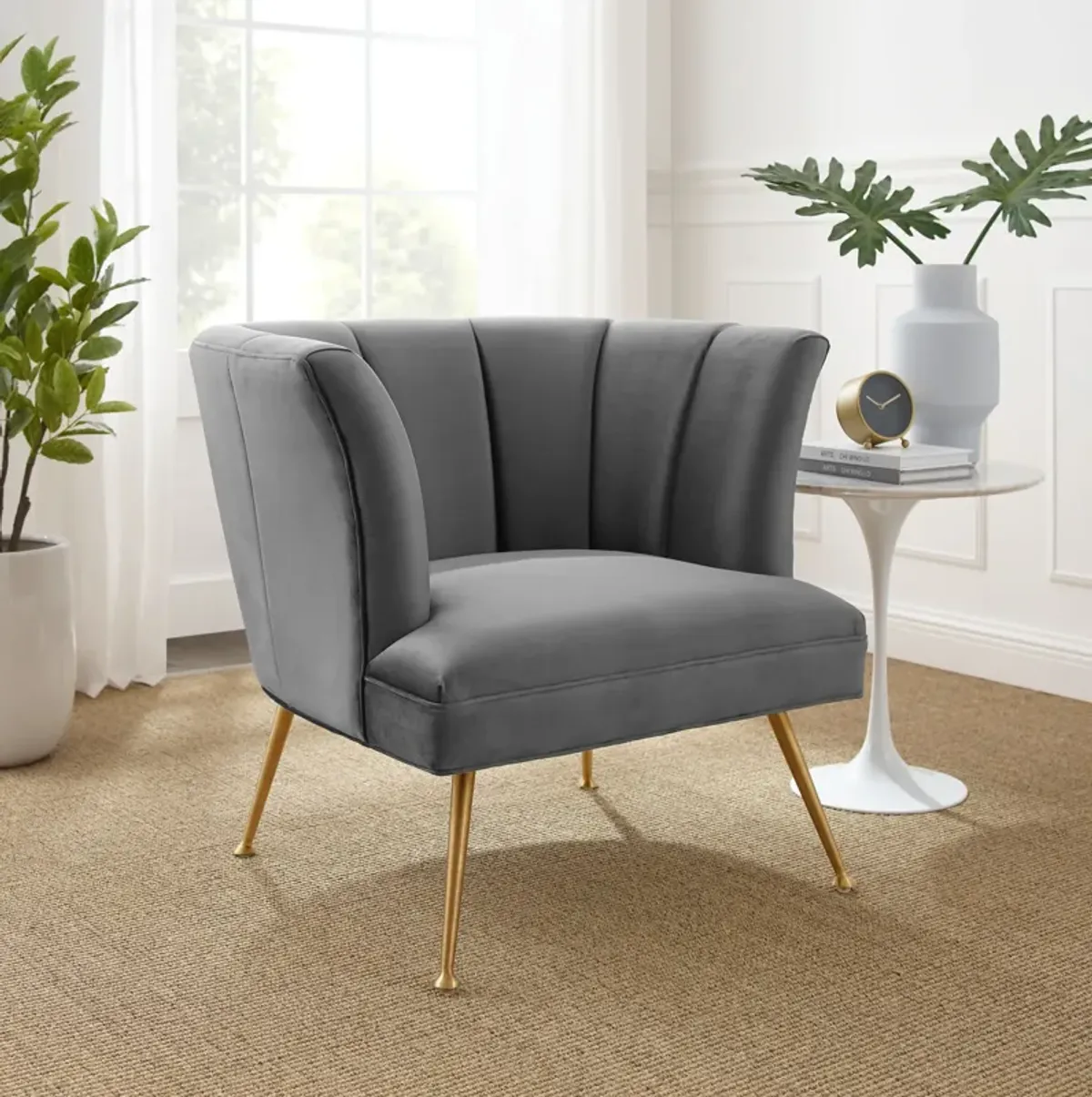 Veronica Channel Tufted Performance Velvet Armchair