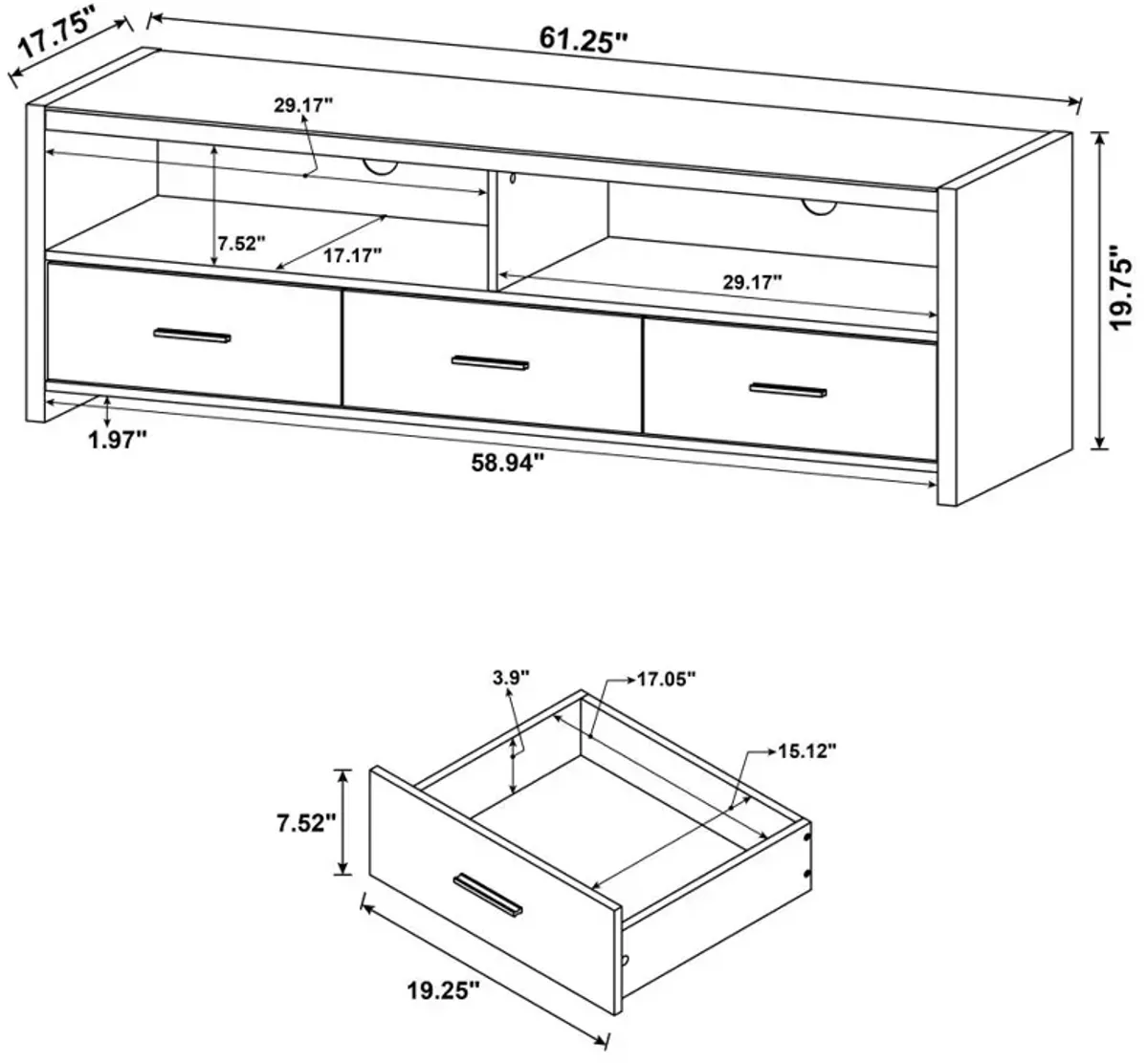 Alton 62" 3-drawer TV Console Black Oak