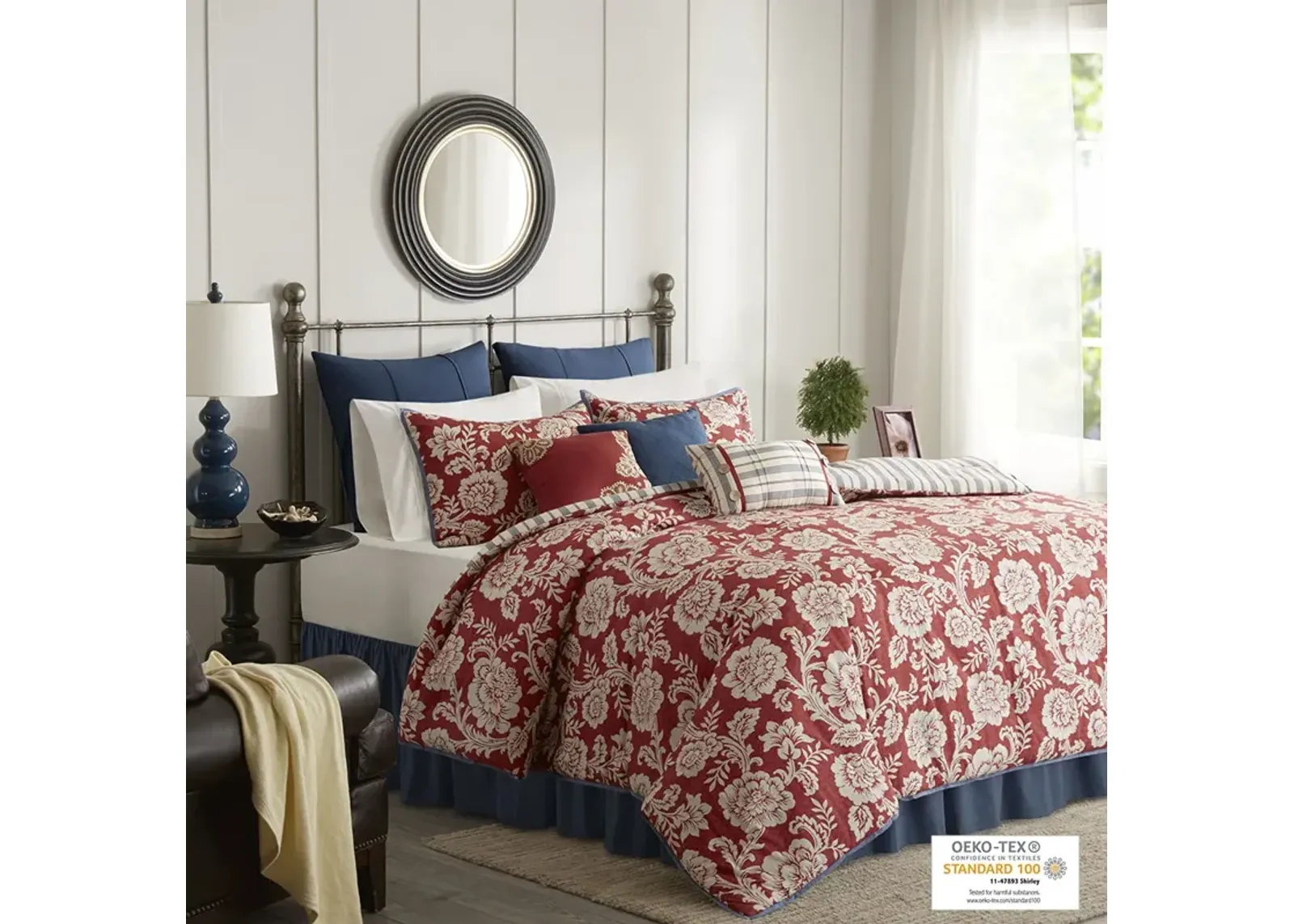 Madison Park Lucy Red 9 Piece Cotton Twill Reversible Duvet Set