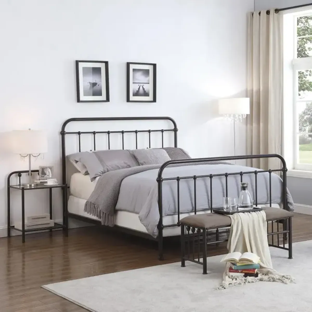 Livingston California King Panel Metal Bed Dark Bronze