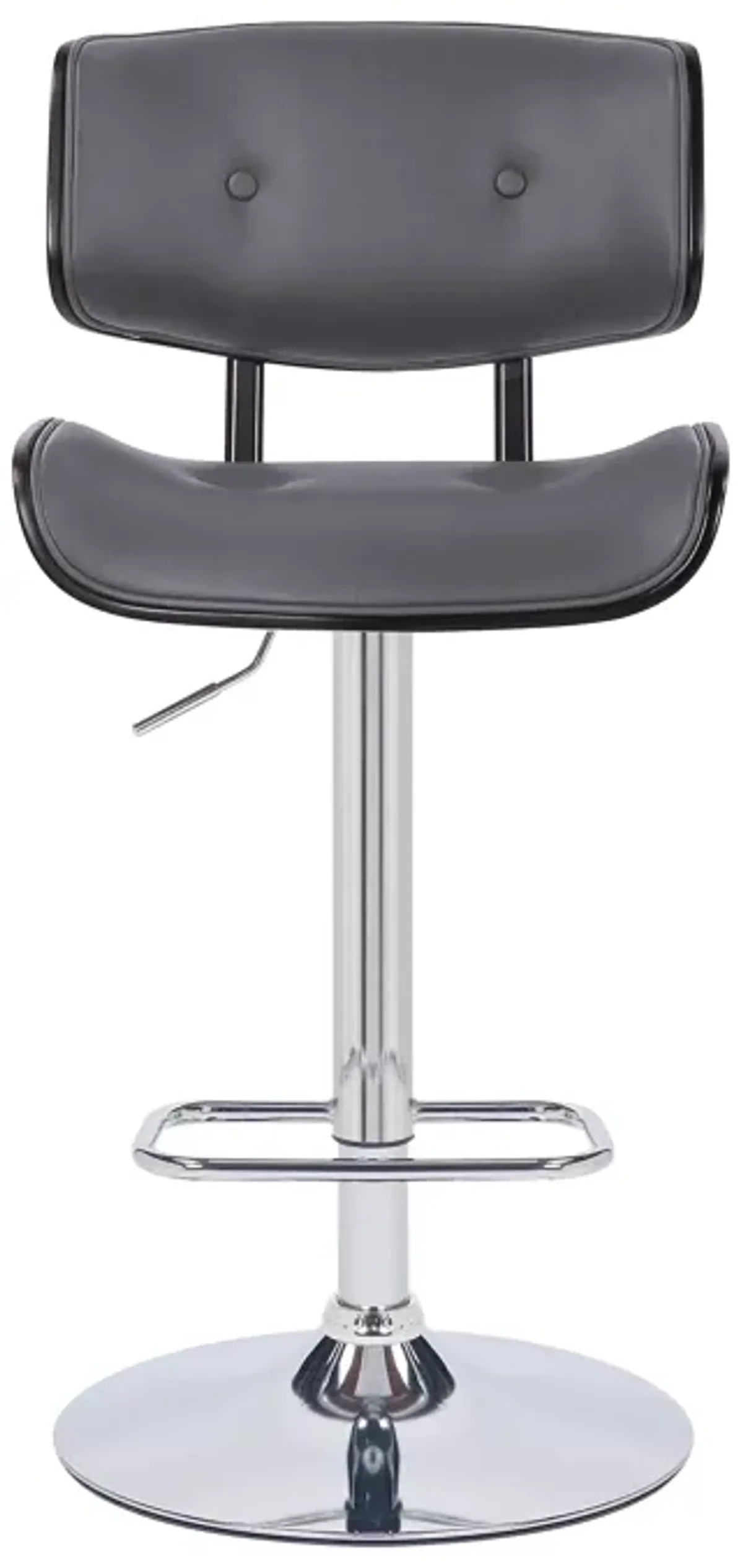 Brooklyn Adjustable Swivel Grey Faux Leather and Black Wood Bar Stool with Chrome Base