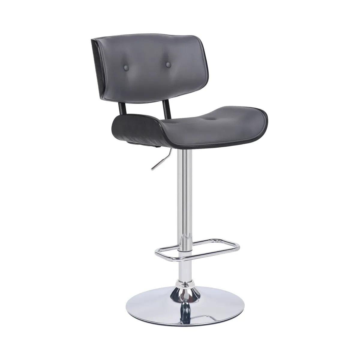 Brooklyn Adjustable Swivel Grey Faux Leather and Black Wood Bar Stool with Chrome Base