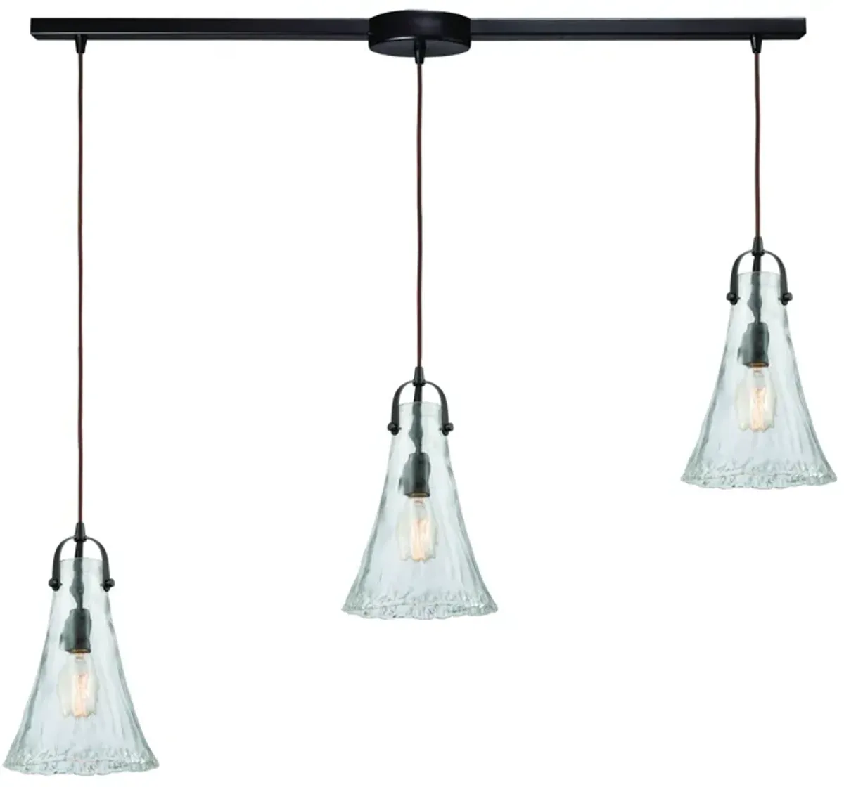 Hand Formed Glass 38" Wide 3-Light Mini Pendant - Oil Rubbed Bronze