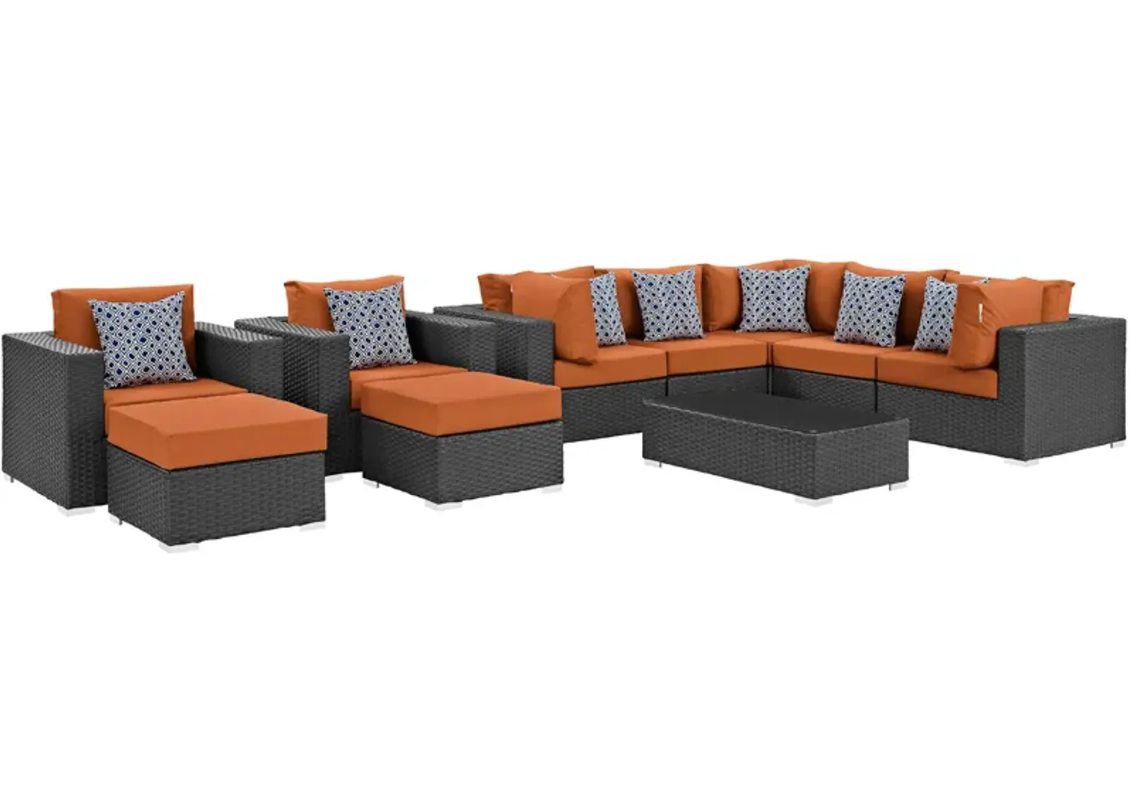 Sojourn 10 Piece Outdoor Patio Sunbrella® Sectional Set