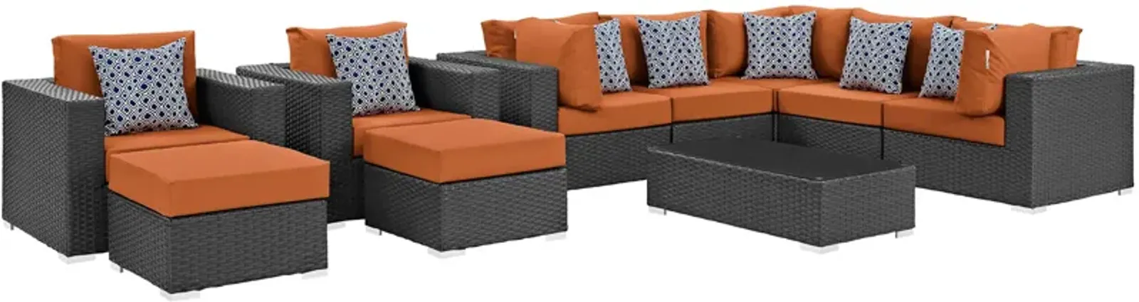 Sojourn 10 Piece Outdoor Patio Sunbrella® Sectional Set