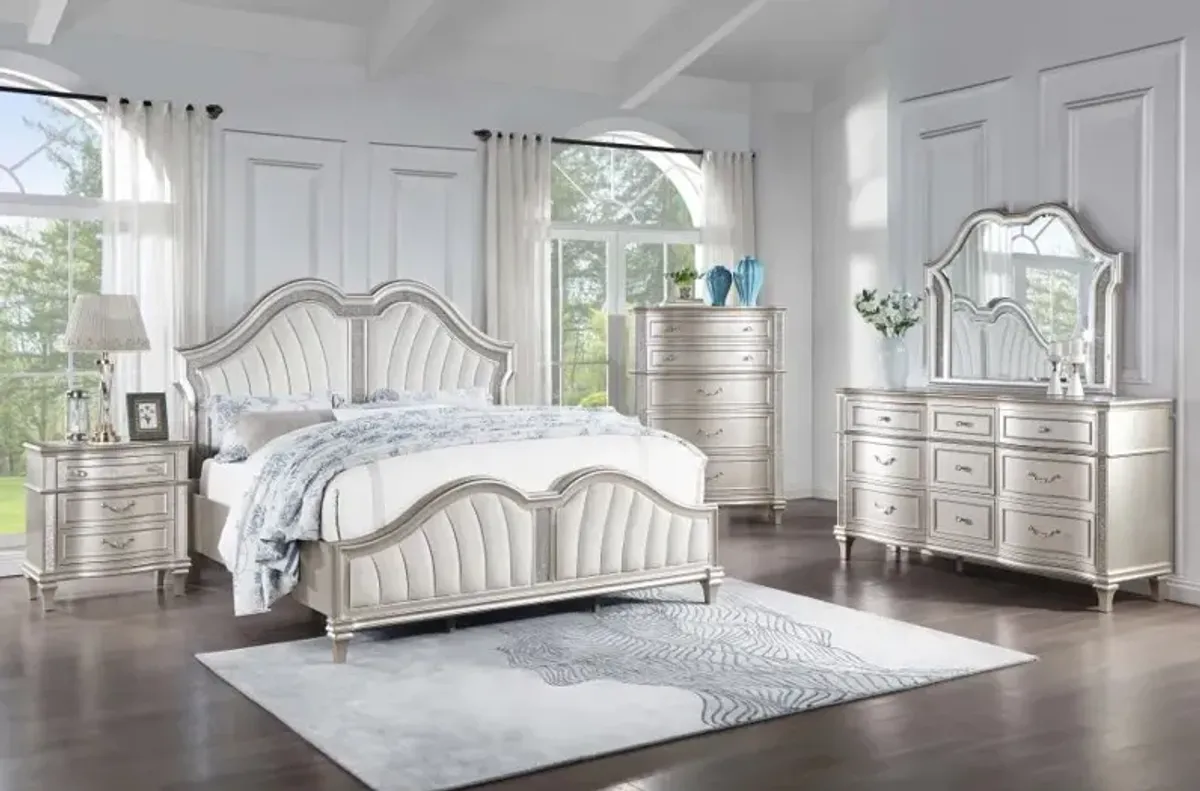 Evangeline Tufted Upholstered Platform Eastern King Bed Ivory and Silver Oak