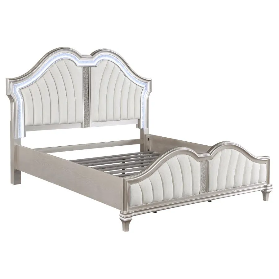 Evangeline Tufted Upholstered Platform Eastern King Bed Ivory and Silver Oak