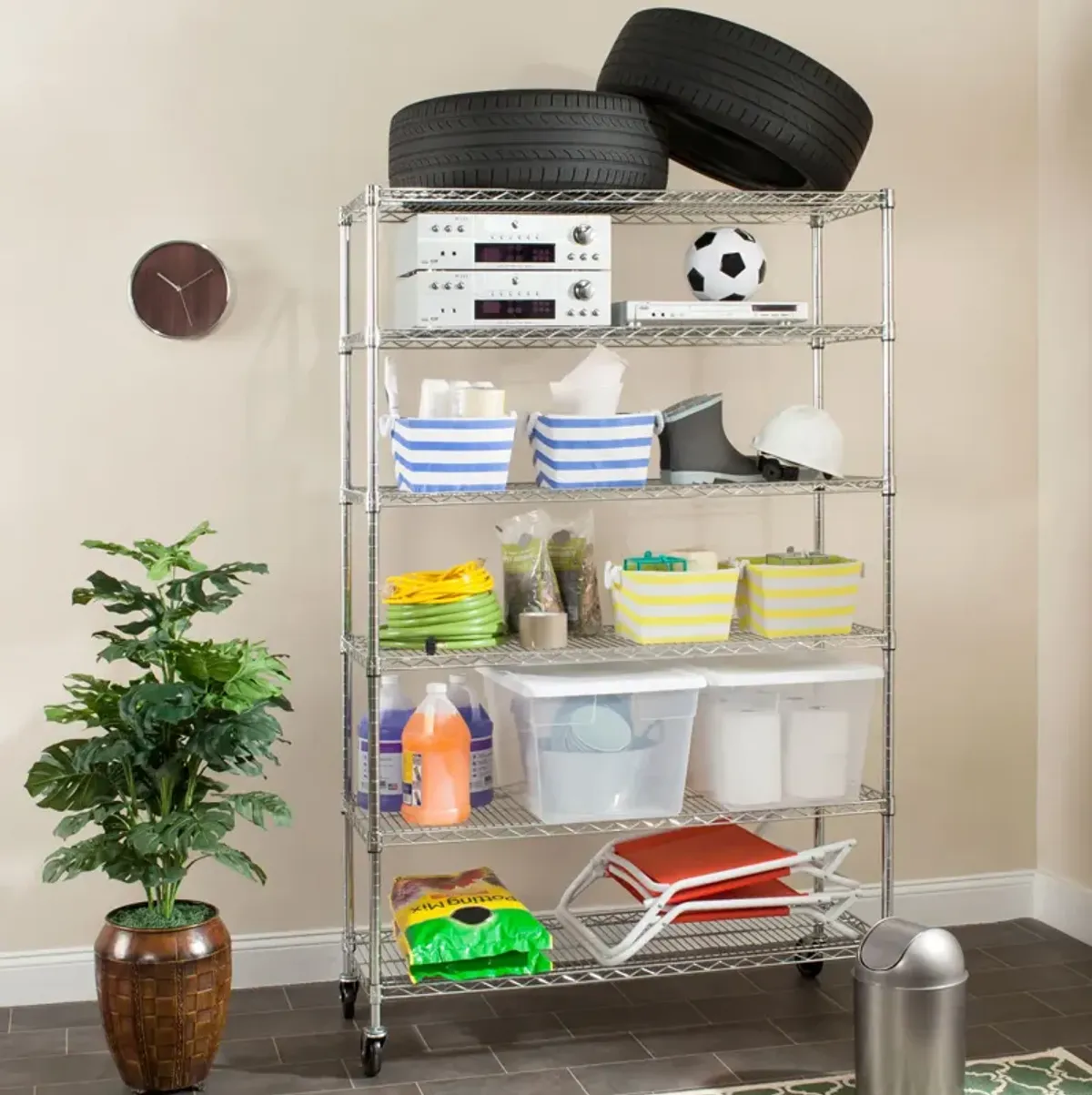 JULIET 6 TIER HEAVY DUTY CHROME WIRE SHELVE (47 in W x 18 in D x 75 in H)