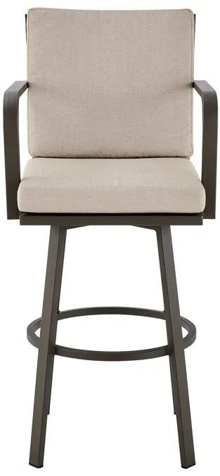 Don 30" Outdoor Patio Swivel Bar Stool in Brown Aluminum with Cushions