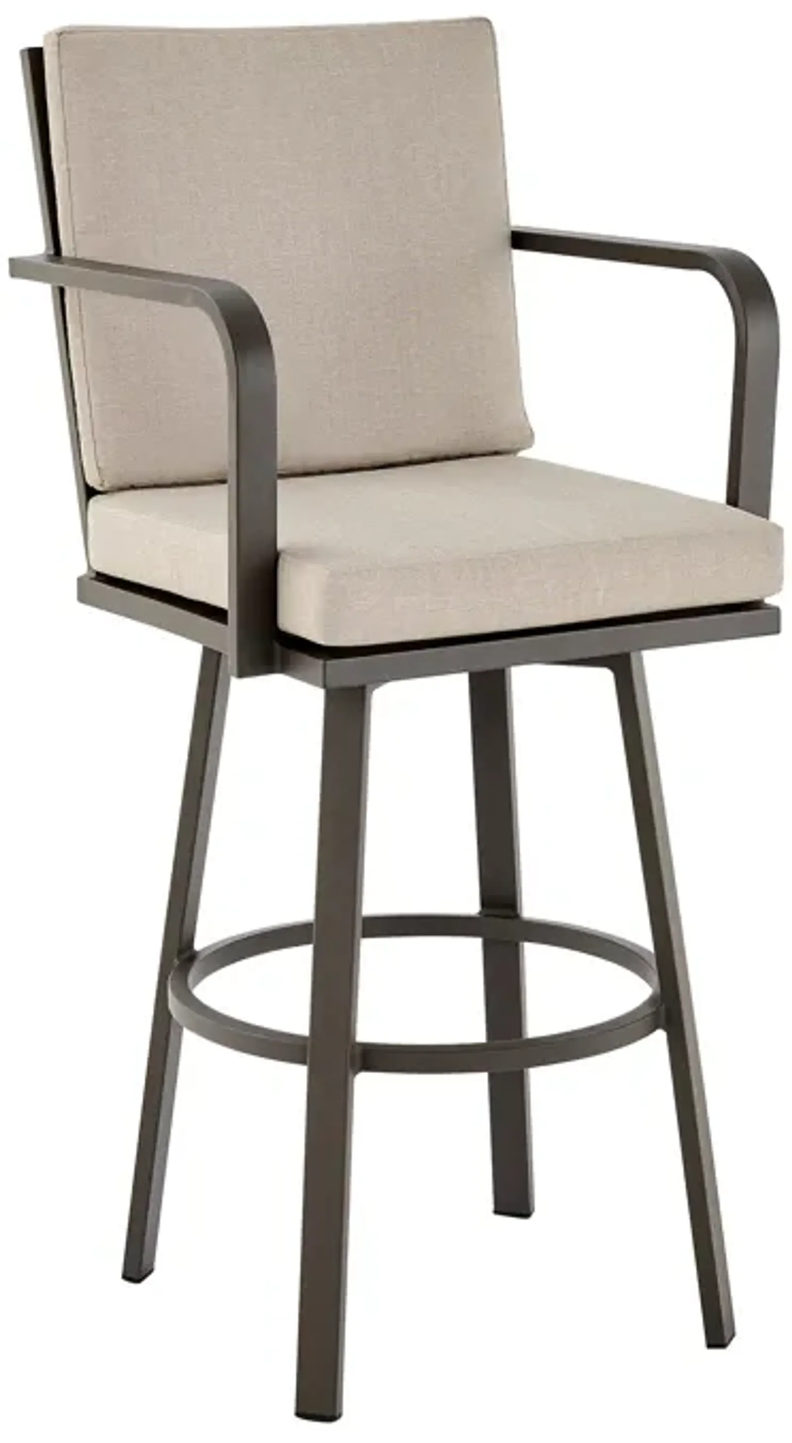 Don 30" Outdoor Patio Swivel Bar Stool in Brown Aluminum with Cushions