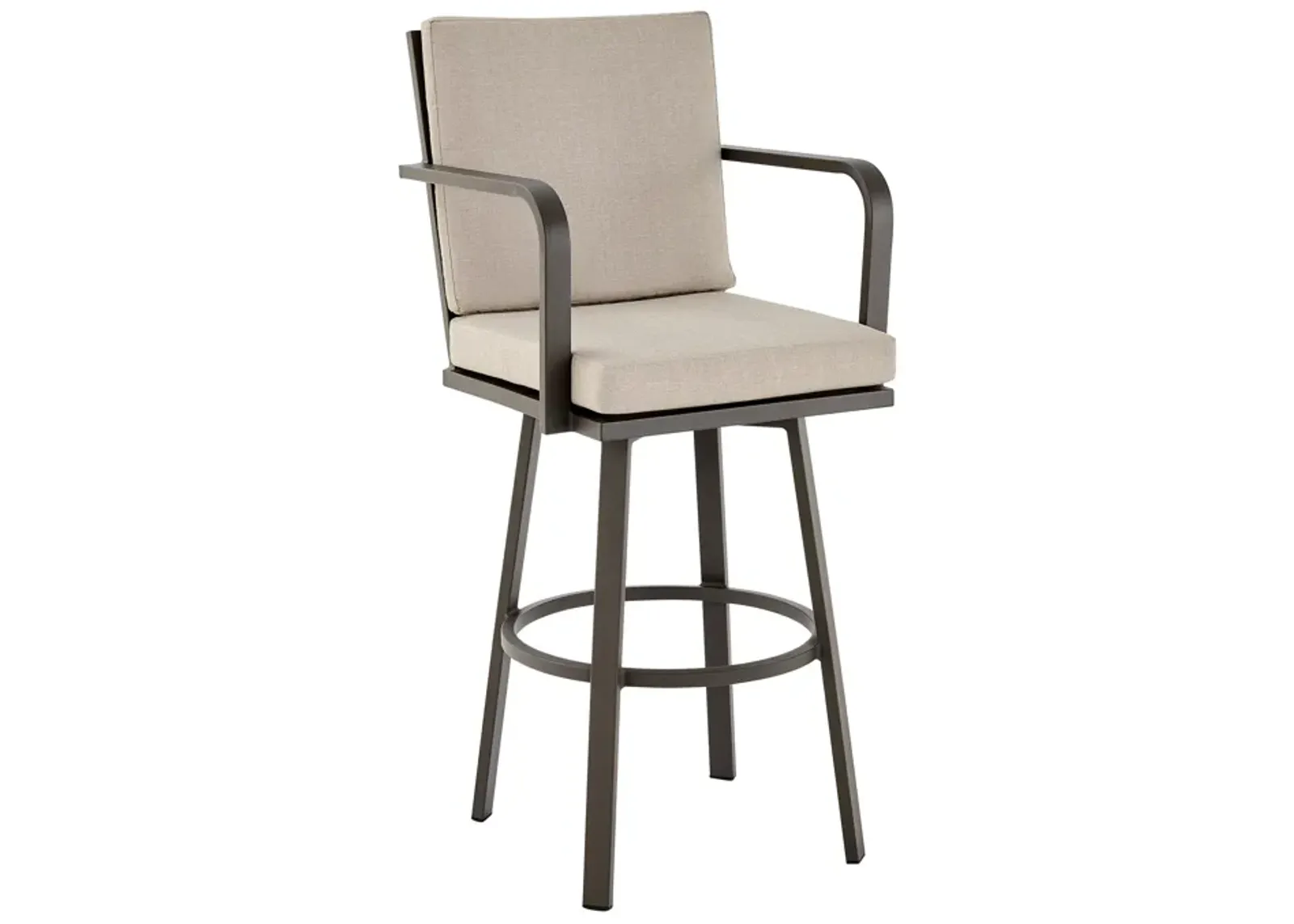 Don 30" Outdoor Patio Swivel Bar Stool in Brown Aluminum with Cushions