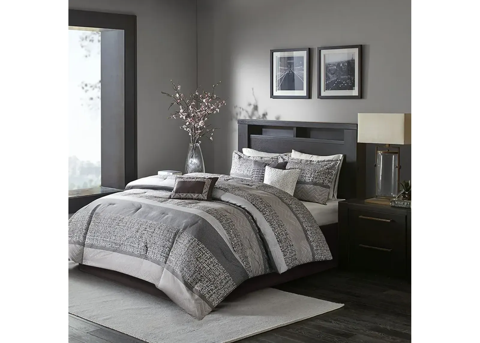 Madison Park Rhapsody Grey/Taupe 7 Piece Jacquard Comforter Set