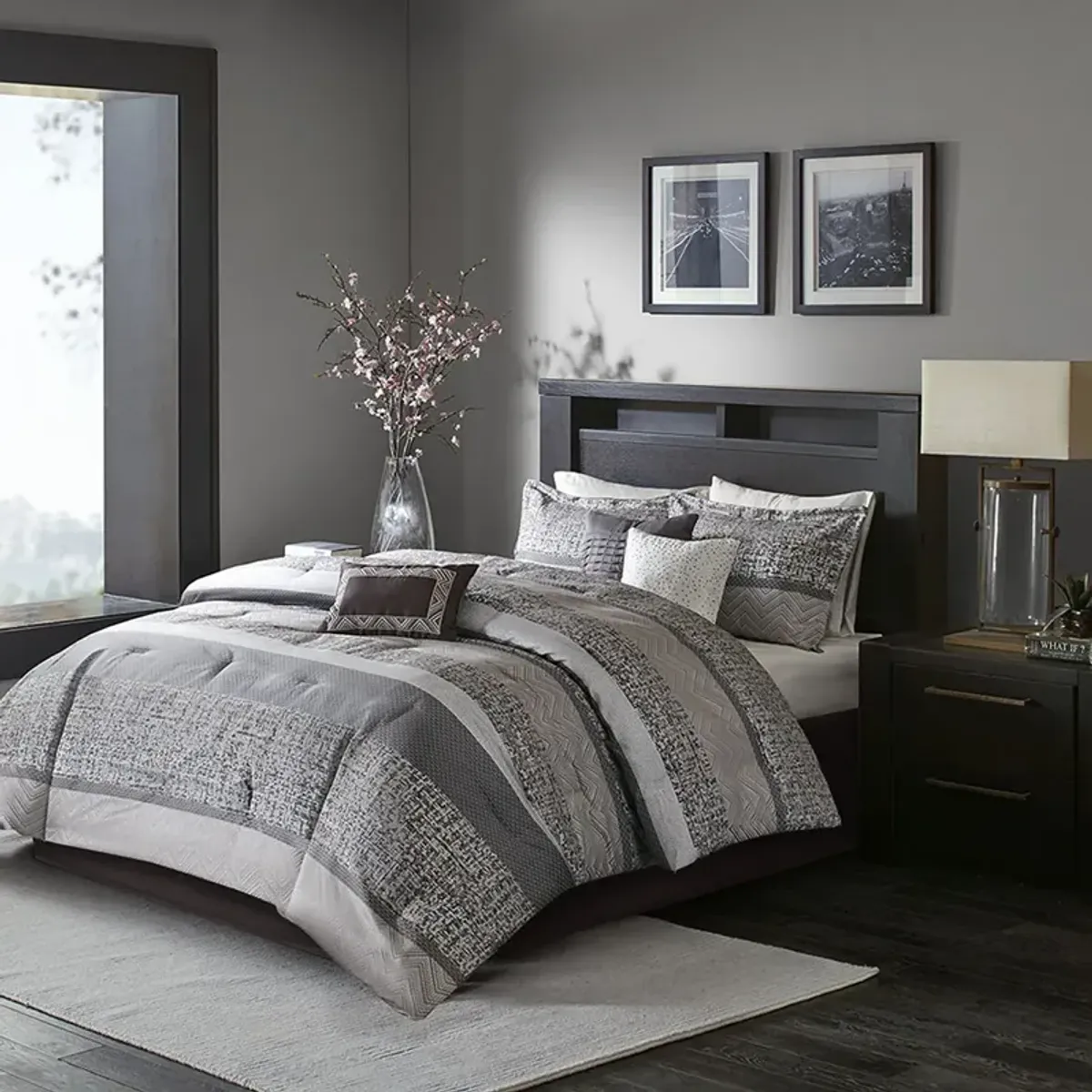 Madison Park Rhapsody Grey/Taupe 7 Piece Jacquard Comforter Set