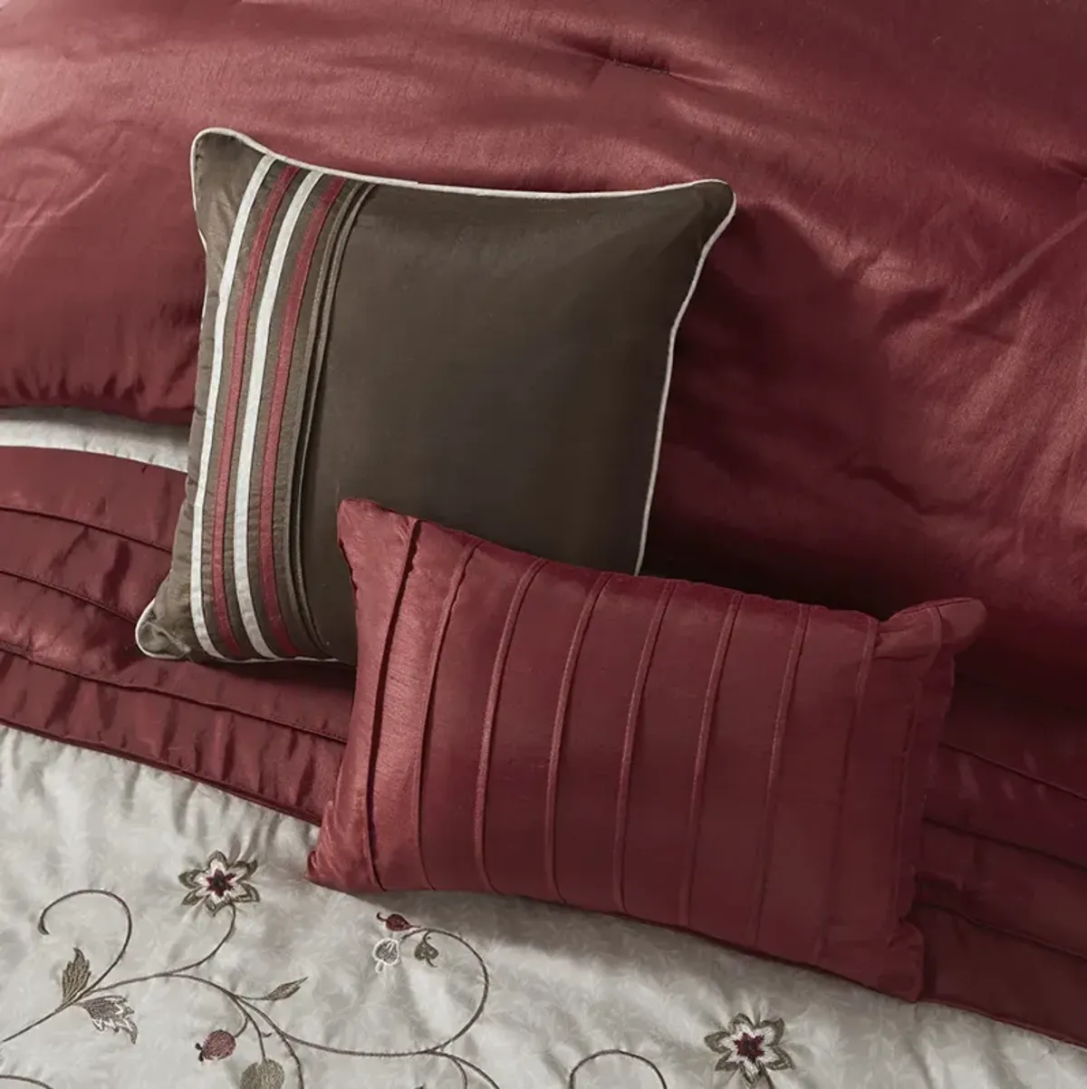 Madison Park Serene Red Embroidered 7 Piece Comforter Set