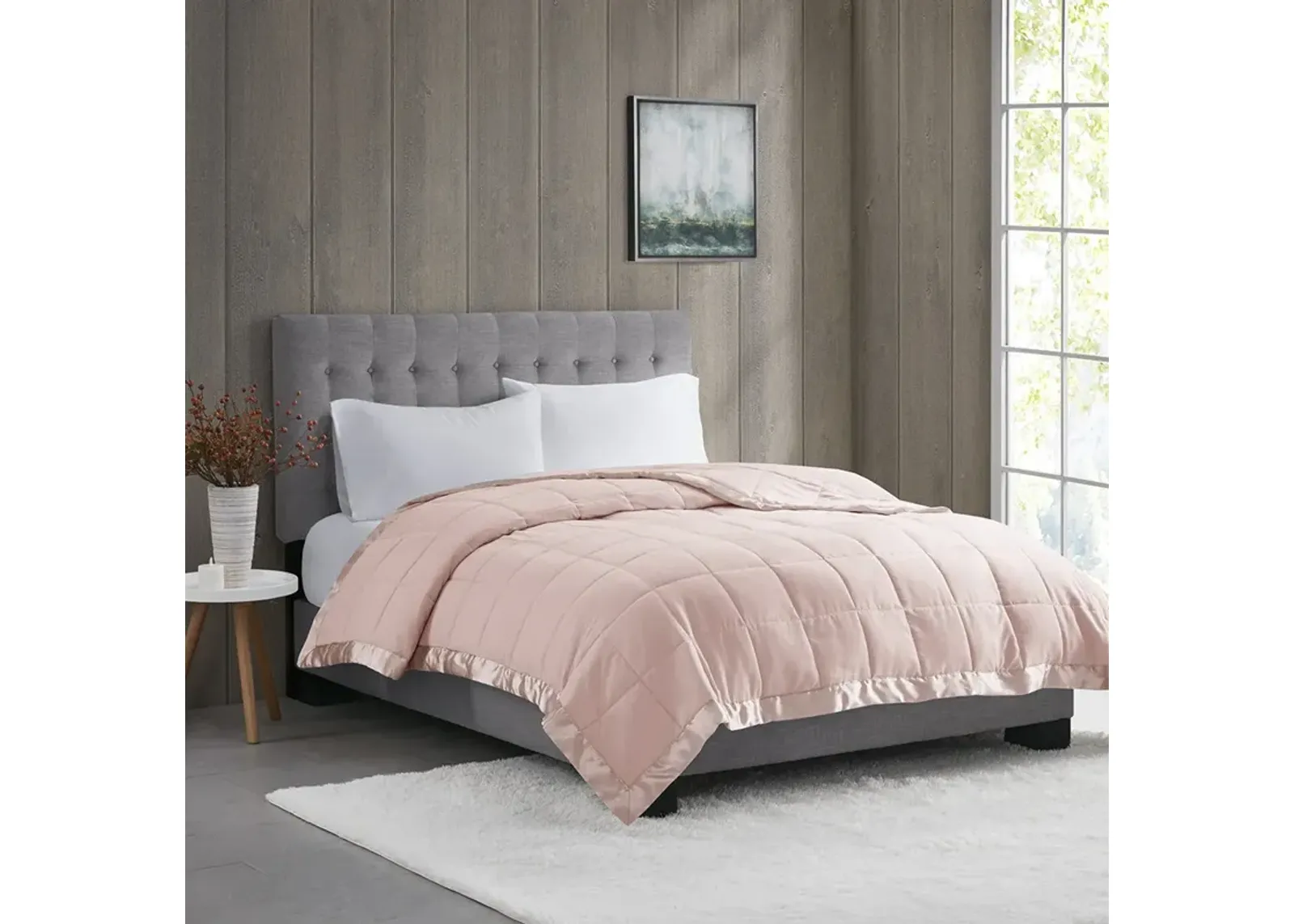 Madison Park Windom Blush Lightweight Down Alternative Blanket with Satin Trim