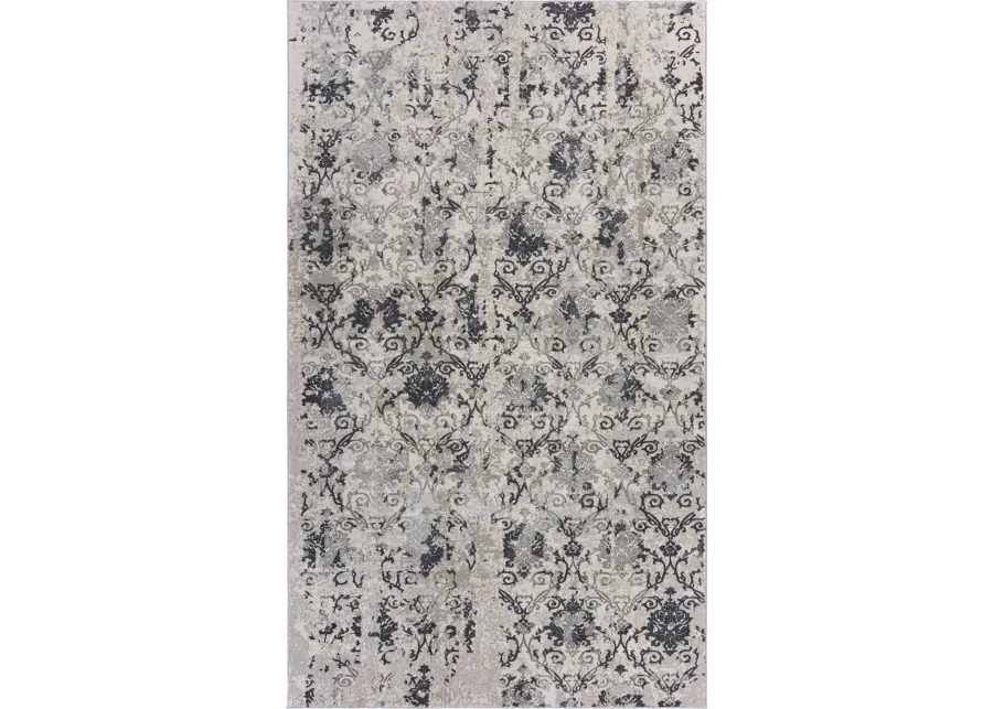 Imagica Neutral Distressed Damask Contemporary Area Rug  9'6" x 13'