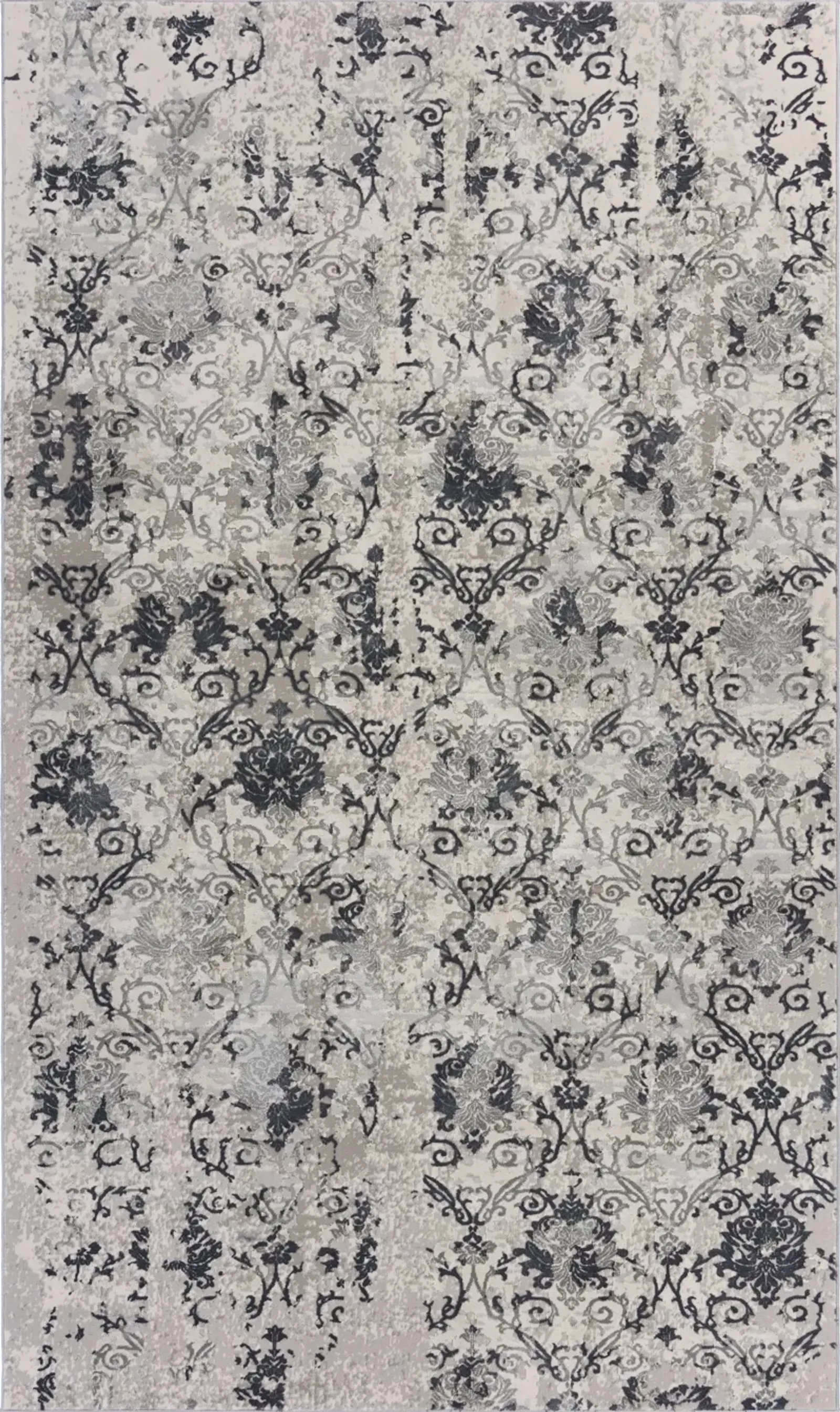 Imagica Neutral Distressed Damask Contemporary Area Rug  9'6" x 13'