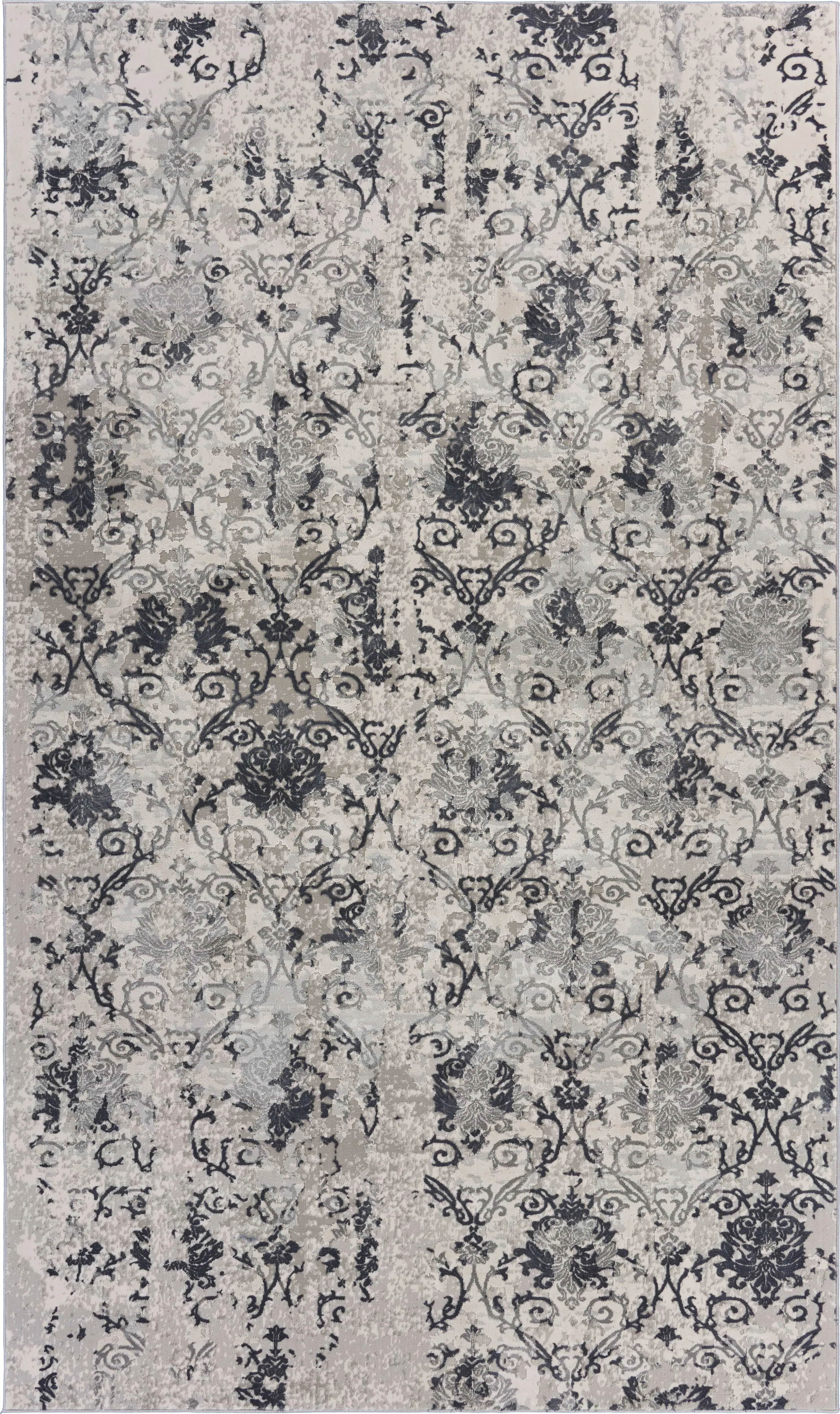 Imagica Neutral Distressed Damask Contemporary Area Rug  9'6" x 13'