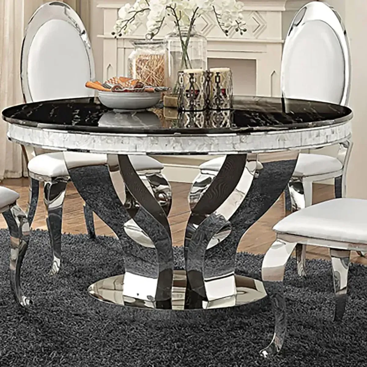 Anchorage Round Dining Table Chrome and Black