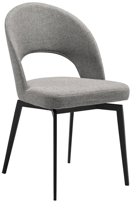 Lucia Swivel Upholstered Dining Chair in Gray Fabric with Black Metal Legs - Set of 2