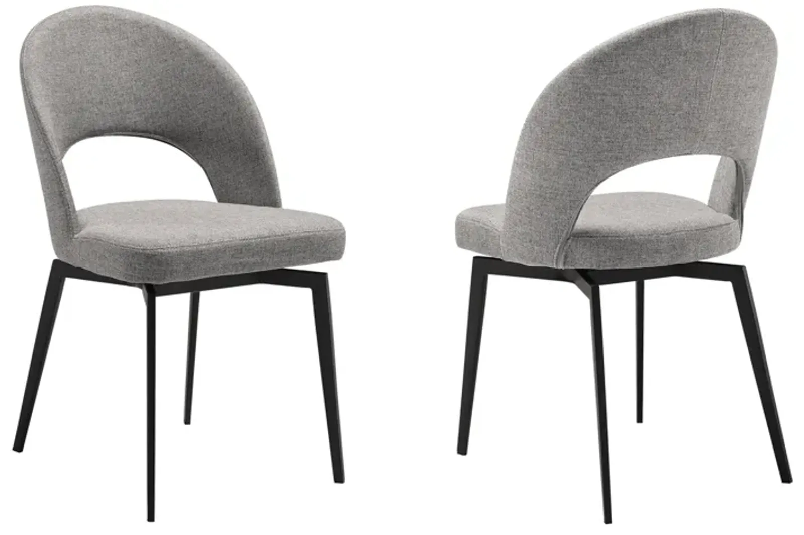 Lucia Swivel Upholstered Dining Chair in Gray Fabric with Black Metal Legs - Set of 2