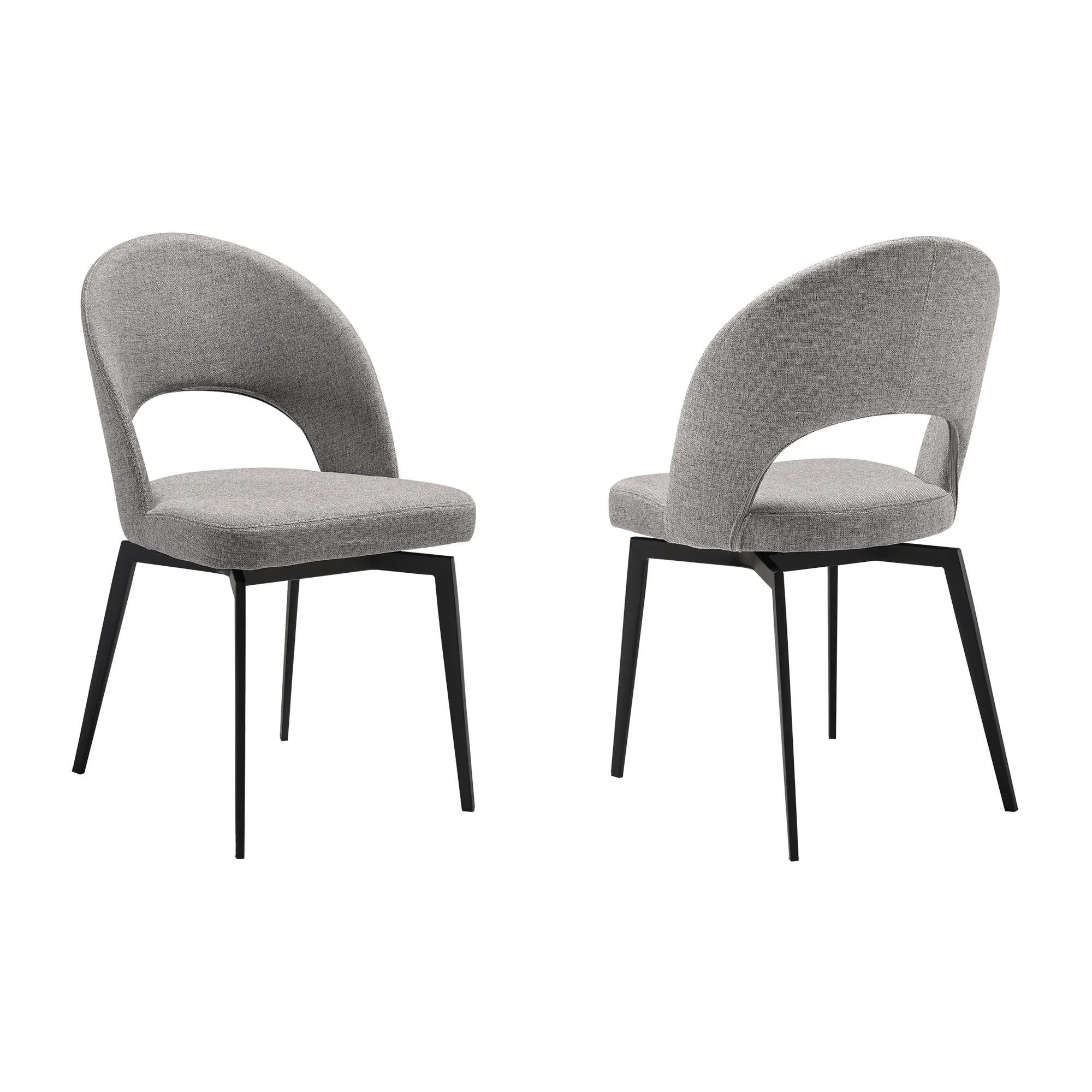 Lucia Swivel Upholstered Dining Chair in Gray Fabric with Black Metal Legs - Set of 2