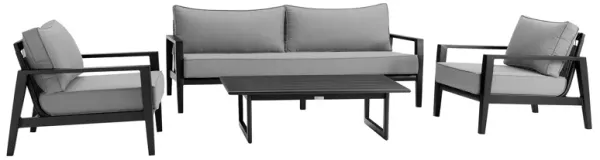 Cayman 4 Piece Black Aluminum Outdoor Seating Set with Dark Gray Cushions
