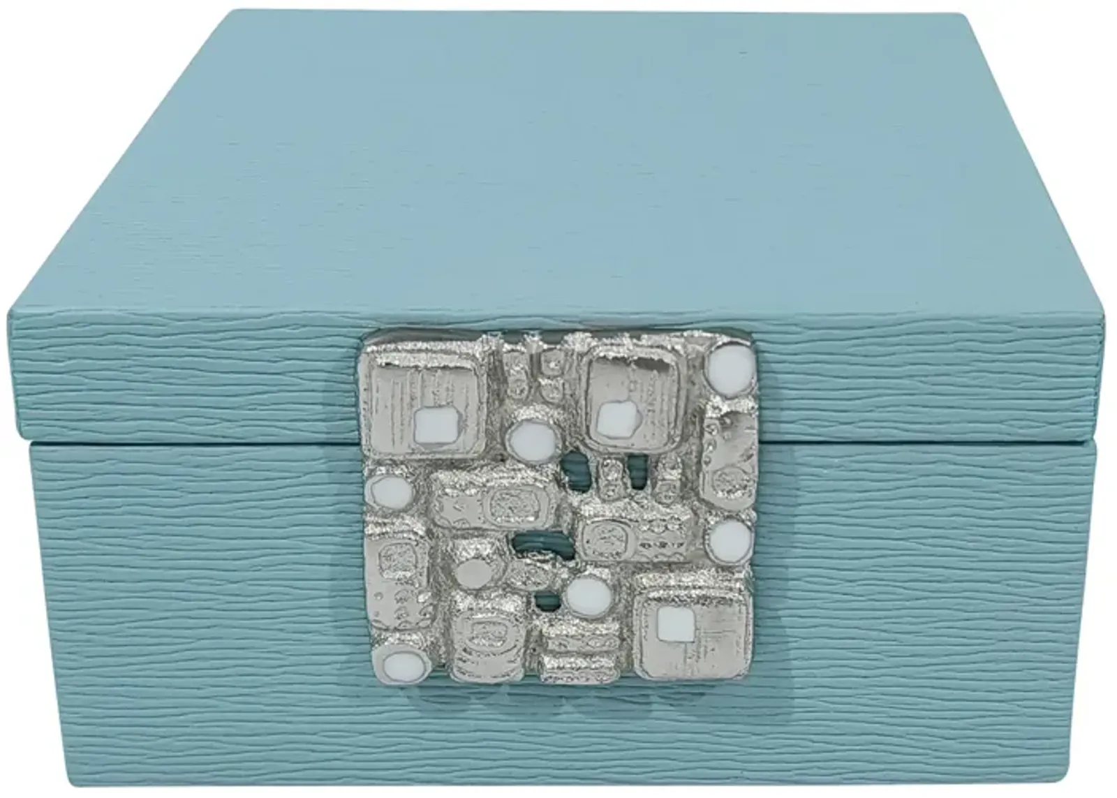 Faux Leather, 8" Crinkle Box, Blue/silver