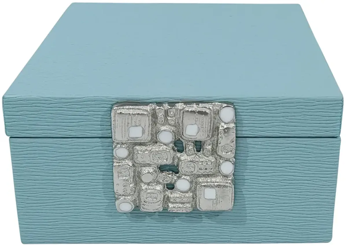 Faux Leather, 8" Crinkle Box, Blue/silver