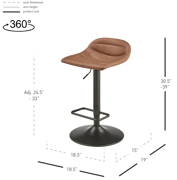 Koa KD PU Gaslift Swivel Bar Stool, Umber Brown 