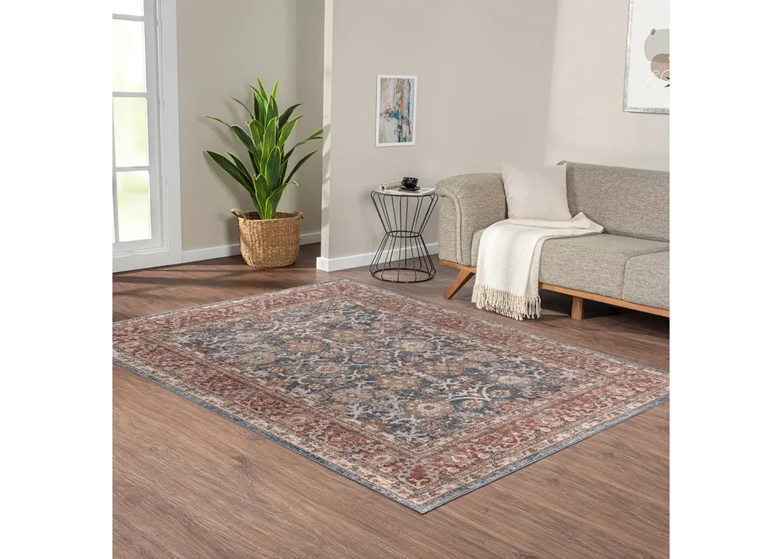 Madison Park Faith Blue/Red Persian Bordered Traditional Woven Area Rug