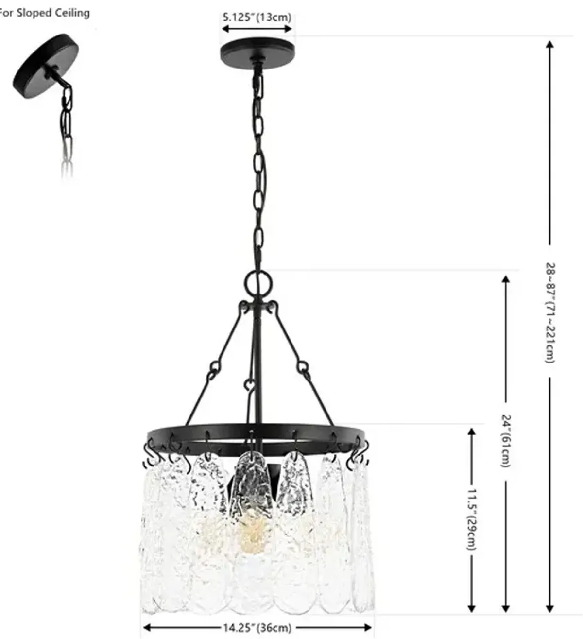 THRYSSA, 3 LIGHT, 15 INCH, BLACK/CLEAR, IRON/GLASS CHANDELIER