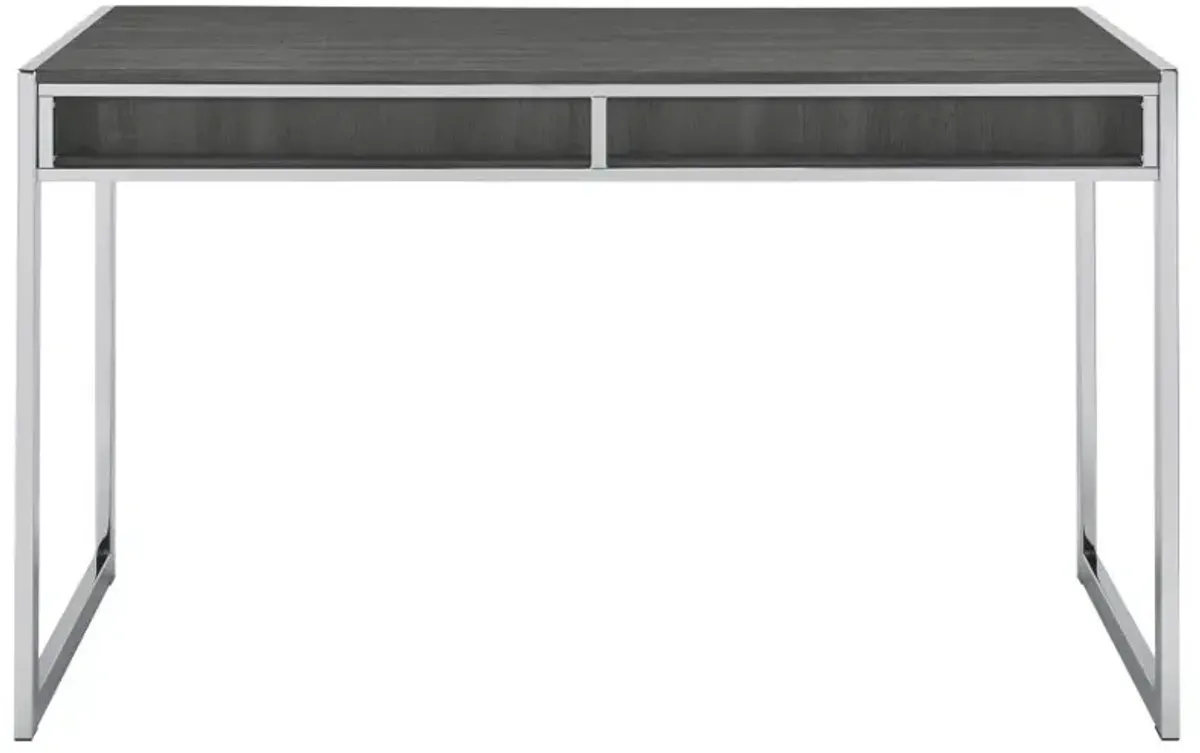 Wallice 2-drawer Writing Desk Weathered Grey and Chrome