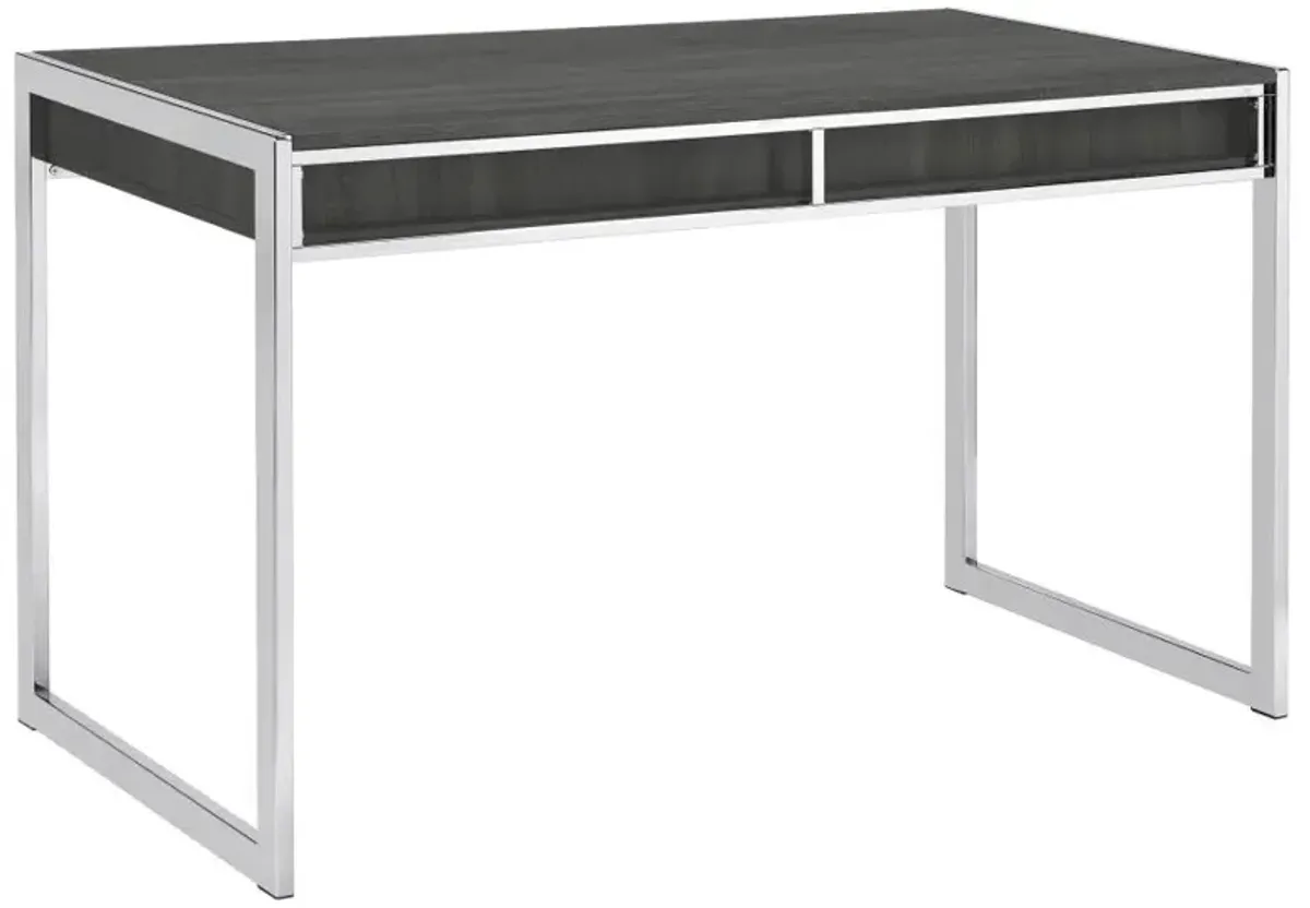 Wallice 2-drawer Writing Desk Weathered Grey and Chrome