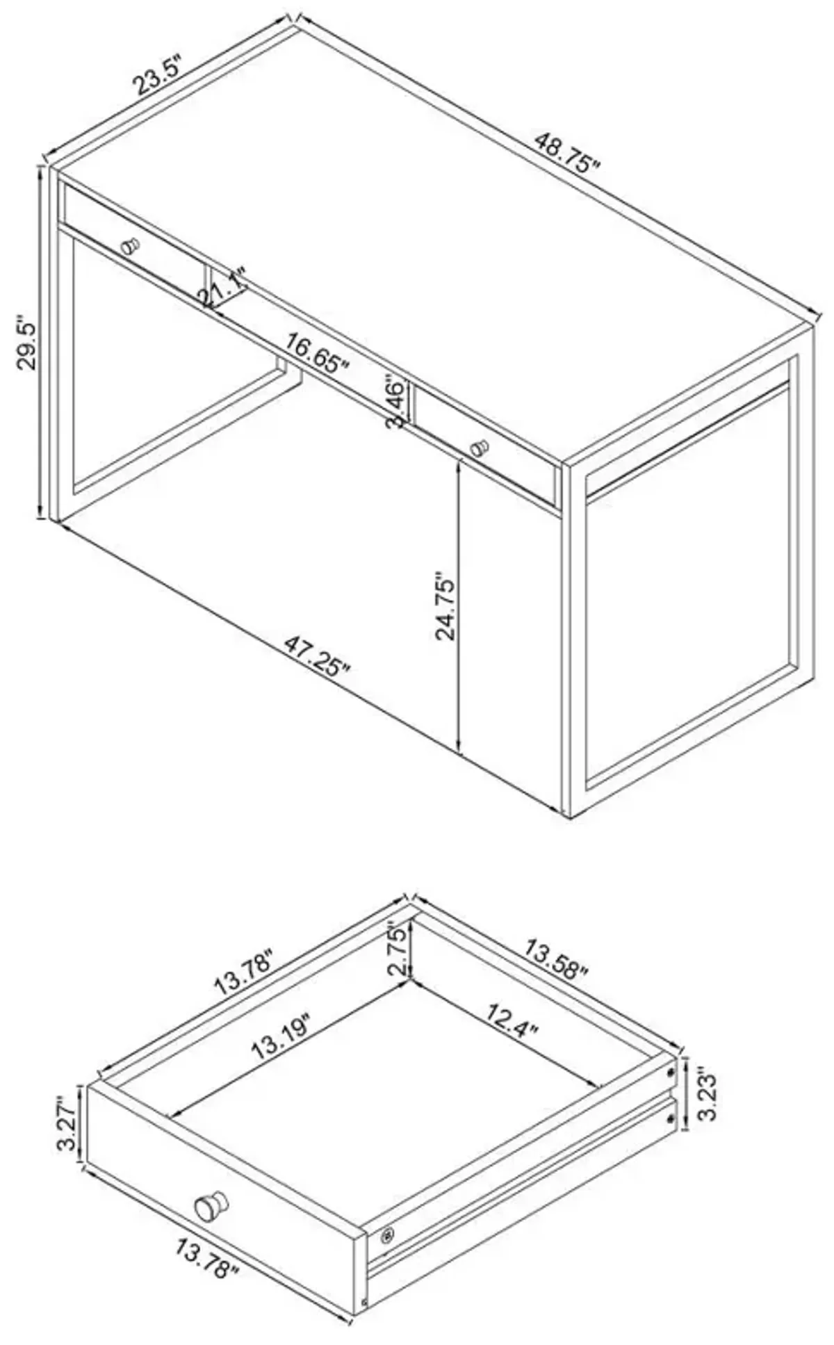 Wallice 2-drawer Writing Desk Weathered Grey and Chrome