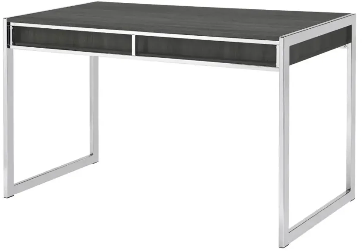 Wallice 2-drawer Writing Desk Weathered Grey and Chrome