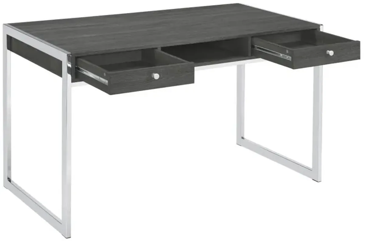 Wallice 2-drawer Writing Desk Weathered Grey and Chrome