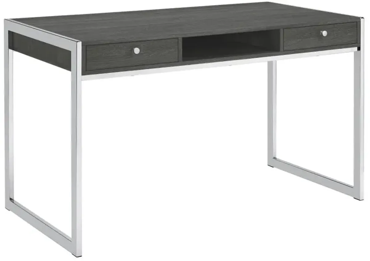 Wallice 2-drawer Writing Desk Weathered Grey and Chrome